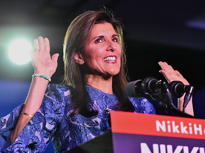 Republican presidential hopeful and former UN Ambassador Nikki Haley speaks after results