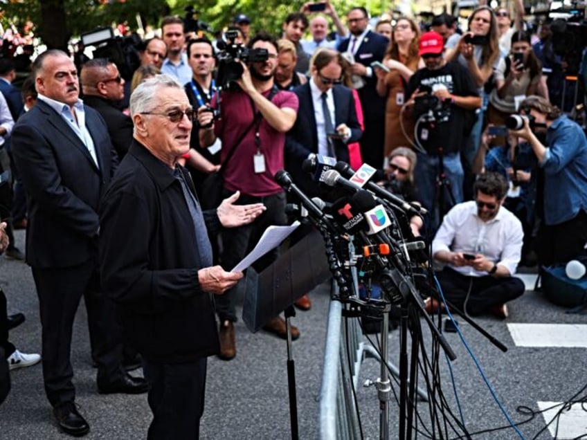 US actor Robert De Niro speaks in support of US President Joe Biden outside of Manhattan C