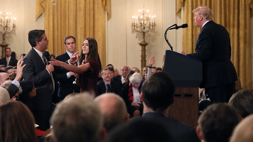 Acosta famously refused to give up the microphone while peppering President Trump with questions during a 2018 press conference.