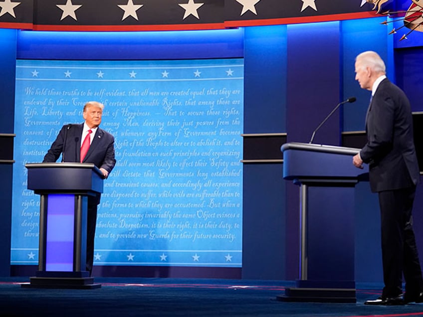 President Donald J. Trump and Democratic presidential candidate Joe Biden participate in the final Presidential debate on the campus of Belmont University on Thursday, Oct 22, 2020 in Nashville, TN. (Photo by Jabin Botsford/The Washington Post via Getty Images)