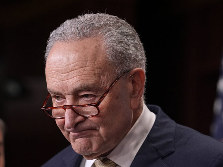 Senate Minority Leader Chuck Schumer, D-N.Y., joined at left by Sen. Ben Ray Lujan, D-N.M.