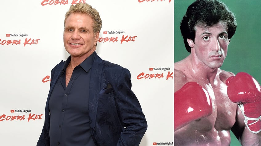 side by side photos of Martin Kove and Sylvester Stallone as Rocky