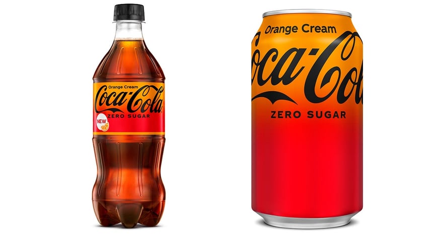 Coca-Cola Orange Cream Zero Sugar is shown in its bottle and can design.