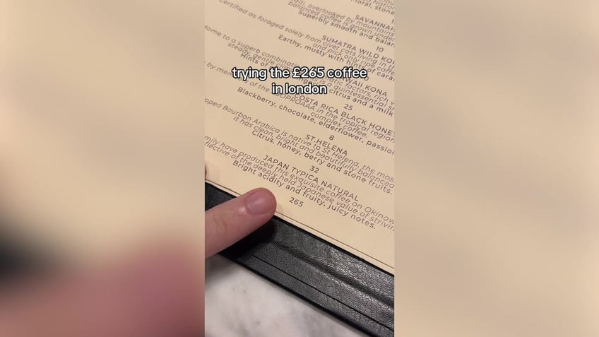 Carmie Sellitto points to the £265 price of coffee on the menu.