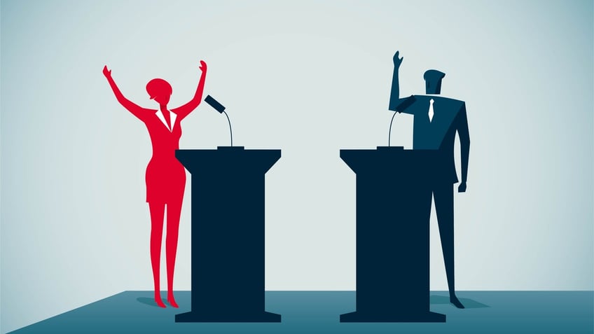 female and male debating