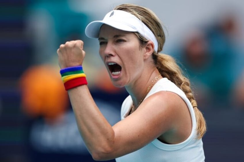 Danielle Collins of the United States reacts during her win against Caroline Garcia of Fra