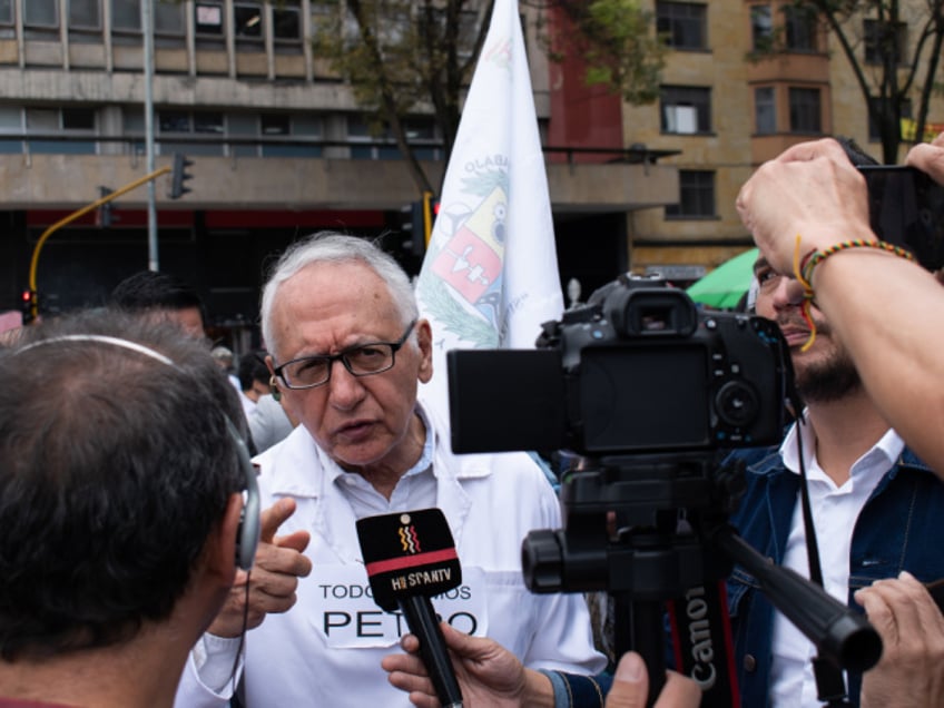 Colombia's minister of health Guillermo Alfonso Jaramillo talks to the media during the demonstrations in support of the Colombian government social reforms, in Bogota, Colombia, June 7, 2023. (Photo by: Daniel Romero/Long Visual Press/Universal Images Group via Getty Images)