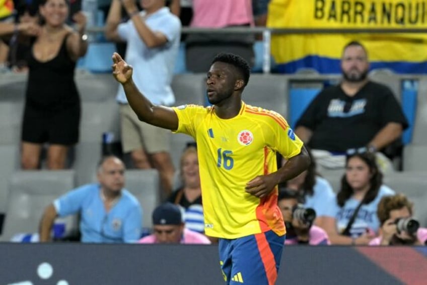 Colombia midfielder Jefferson Lerma celebrates scoring in the 1-0 Copa America semi-final