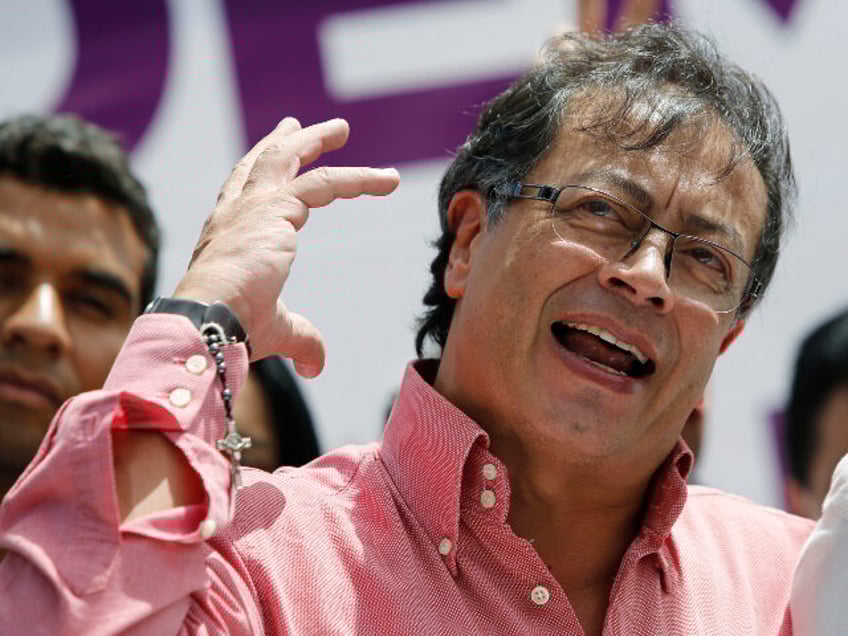 Gustavo Petro, presidential candidate for Colombia Humana, talks to his supporters during
