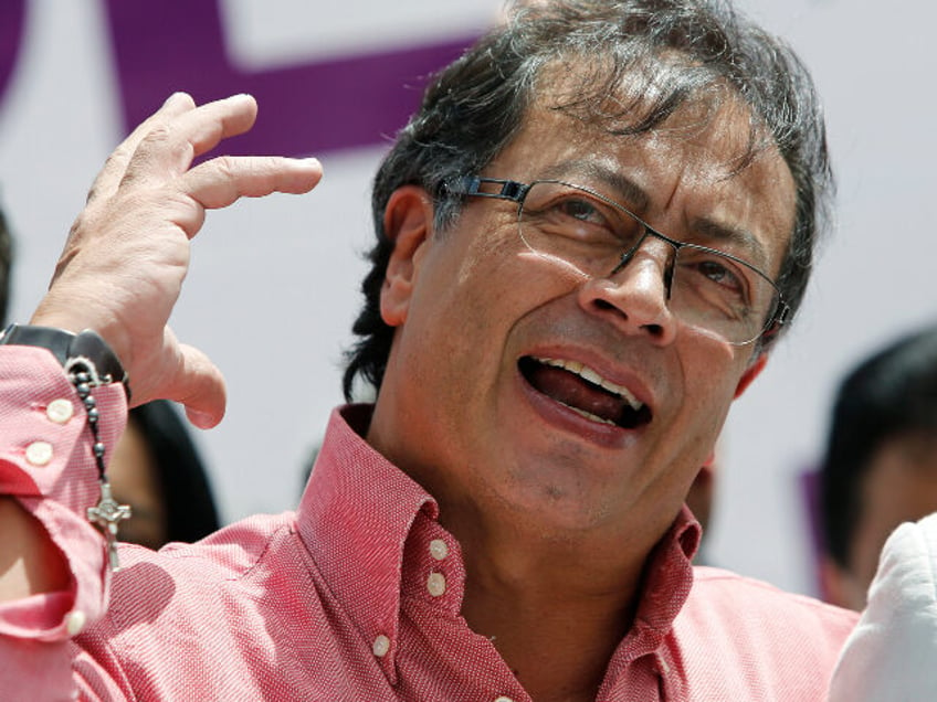 Gustavo Petro, presidential candidate for Colombia Humana, talks to his supporters during