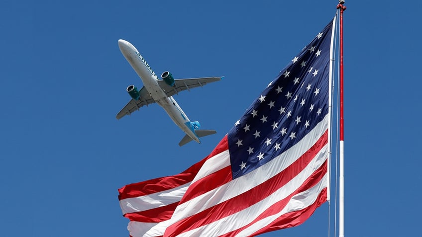 Airplane and flag