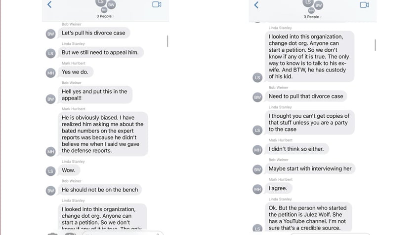 Texts between Linda Stanley, Mark Hurlbert and Robert Weiner included in the OARC complaints