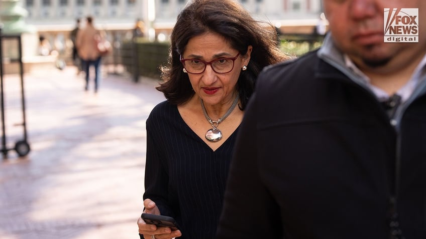 Columbia University president Minouche Shafik leaves the Low Memorial Library on the campus of Columbia University