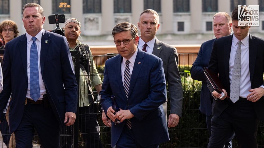 Speaker of the House Mike Johnson leaves Columbia University in New York City