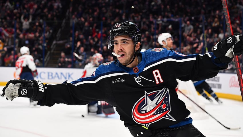 Johnny Gaudreau celebrates