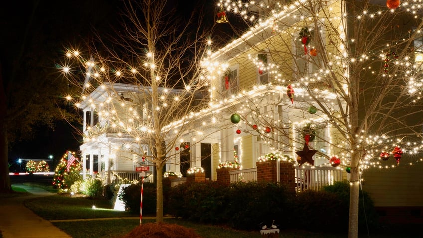 Holiday decorations on house