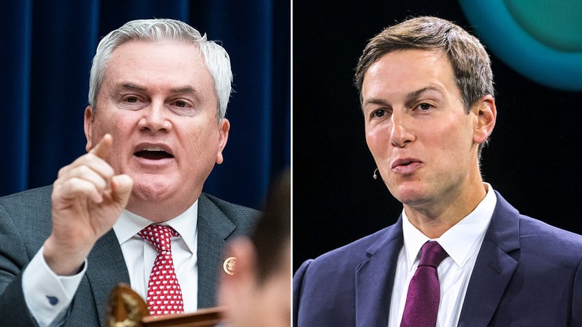 A split image of House Oversight Committee Chairman James Comer and Donald Trump's son-in-law Jared Kushner