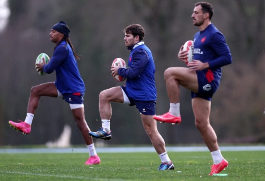 Antoine Dupont (centre) started working with France's sevens squad on Wednesday in a bid to make the Olympics squad