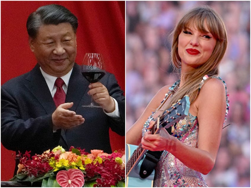 Chinese President Xi Jinping makes a toast to leaders and invited guests after delivering his speech at a dinner marking the 74th anniversary of the founding of the People's Republic of China at the Great Hall of the People on September 28, 2023 in Beijing, China. (Photo by Andy Wong-Pool/Getty …