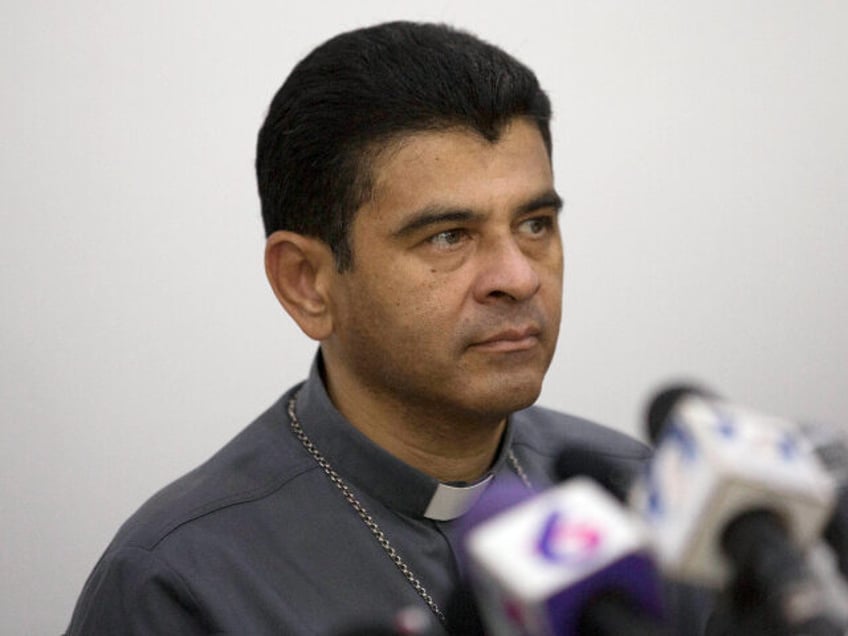 FILE - Monsignor Rolando Alvarez, bishop of Matagalpa, attends a press conference regarding the Roman Catholic Church's agreeing to act as "mediator and witness" in a national dialogue between members of civil society and the government in Managua, Nicaragua, May 3, 2018. Earlier this month Nicaragua shuttered seven radio stations …