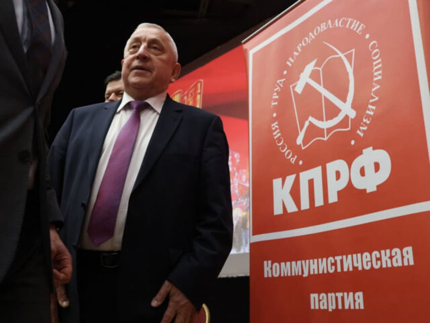 SNEGIRI, RUSSIA - DECEMBER 23: (RUSSIA OUT) Russian State Duma and Communist Party CPRF Member Nikolai Kharitonov smiles during the congress of the Communist Party, on December 23, 2023 in Snegiri, outside of Moscow, Russia. Nikolai Kharitonov, 75, who ran for the office of president of Russia in 2004, is …