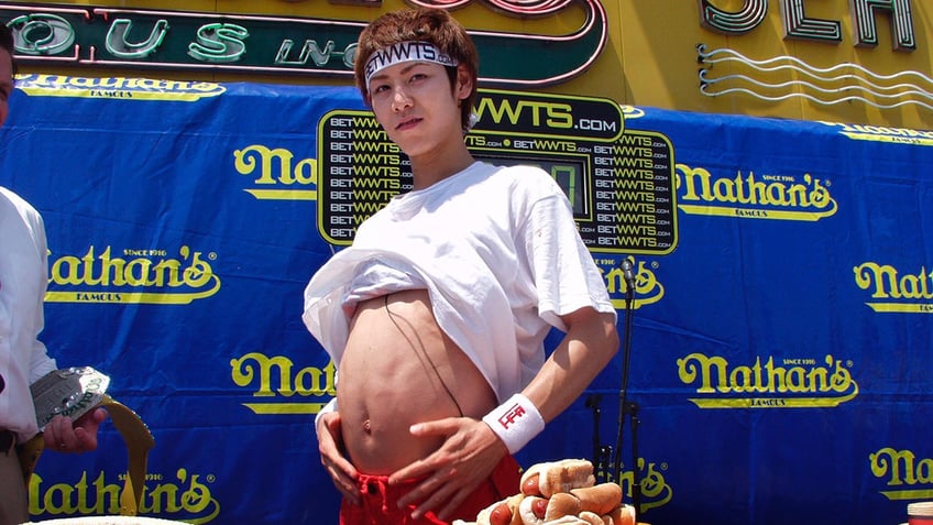 Takeru Kobayashi after an eating contest