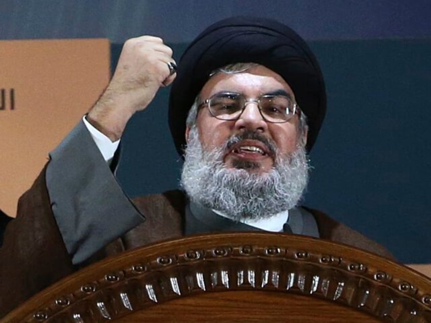 FILE - Hezbollah leader Hassan Nasrallah speaks during a rally to mark Jerusalem day, in B