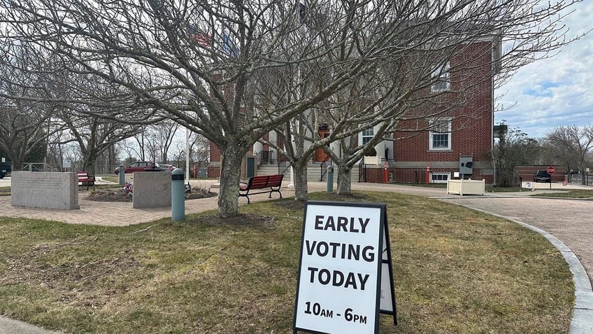 An early voting sign in front of a building