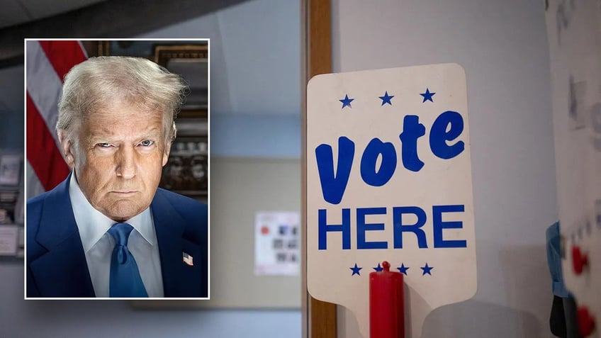 Trump inset; vote here sign main image 