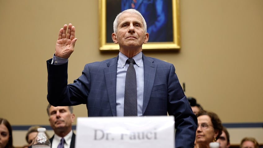 Dr. Anthony Fauci raising right hand in congressional testimony