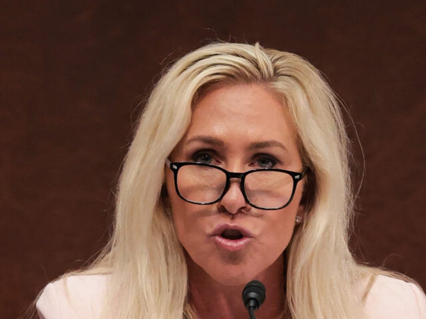 U.S. Rep. Marjorie Taylor Greene (R-GA) speaks during the hearing on “Unfair Play: Keepi