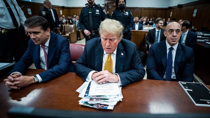 Former US President Donald Trump at Manhattan criminal court in New York