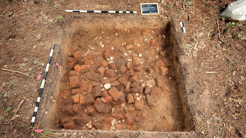 A dig site at Colonial Williamsburg after experts discover Revolutionary War-era site