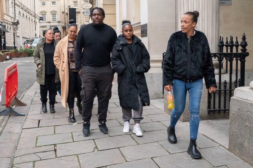 People invovled with the Black Lives Matter (BLM) charity leave Bristol Crown Court after Xahra Saleem was jailed for two-and-a-half years for fraud. Ms Saleem admitted a £30,000 fraud over an online fundraising page related to the Black Lives Matter demonstration that took place in Bristol in 2020 and ended with the toppling with the statue of Edward Colston into the city's harbour. Picture date: Tuesday October 31, 2023. (Photo by Ben Birchall/PA Images via Getty Images)