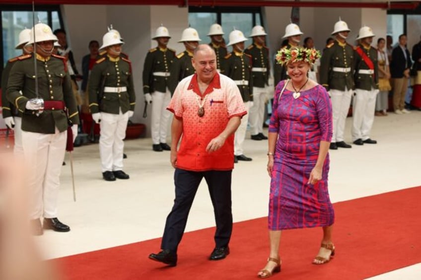 Cook Islands leader Mark Brown (L), pictured in 2024, says a deal with China supports a br