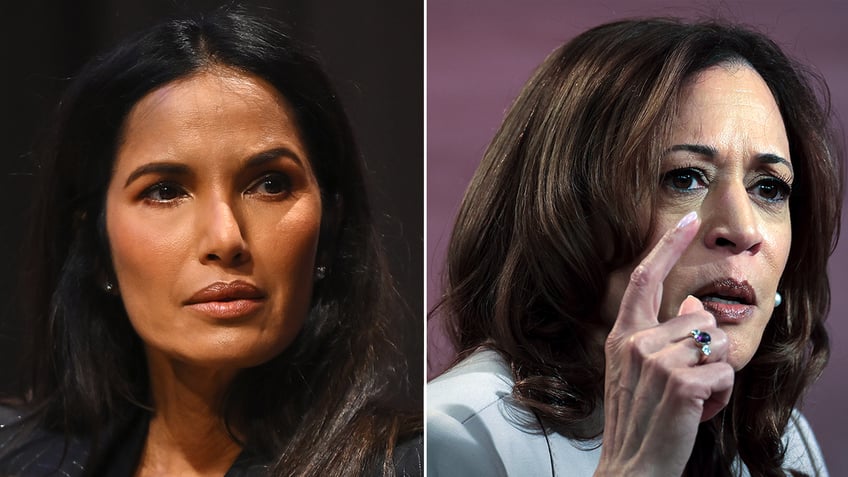 Padma Lakshmi and Kamala Harris split image