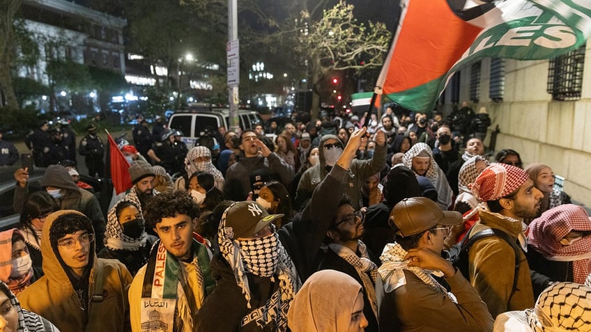 Pro-Palestinian supporters rally outside Columbia University