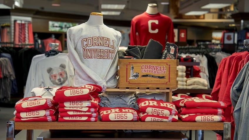 Merchandise for sale inside the Cornell Store at the Cornell University campus in Ithaca