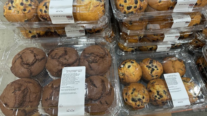 Costco's double chocolate and blueberry muffins are shown at the Boca Raton, Fla., location.