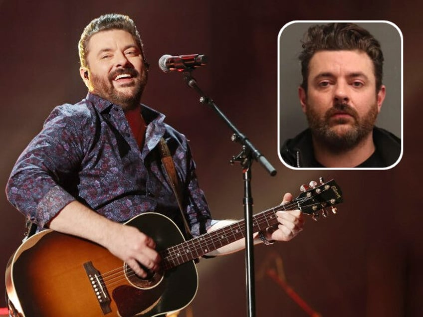 Chris Young performs onstage during the 57th Academy of Country Music Awards at Allegiant Stadium on March 7, 2022, in Las Vegas, Nevada. (Rich Fury/Getty for ACM) Inset: In this handout photo provided by the Metropolitan Nashville Police Department, singer Chris Young is seen in a police booking photo after …