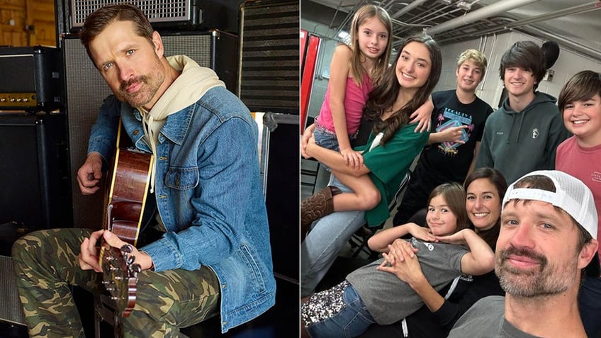 walker hayes playing the guitar in jc penney clothing/walker hayes with his family