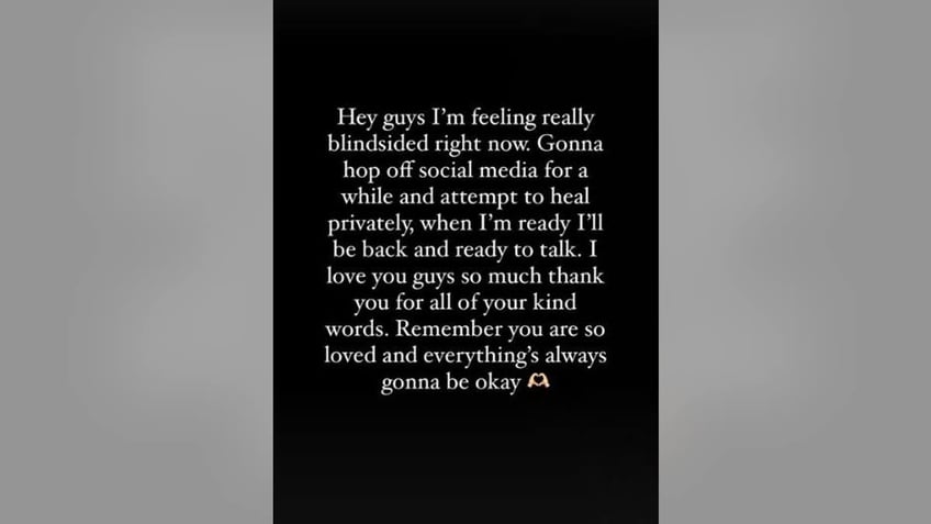 A screenshot from Brianna Chickenfry's Instagram story on her breakup with Zach Bryan