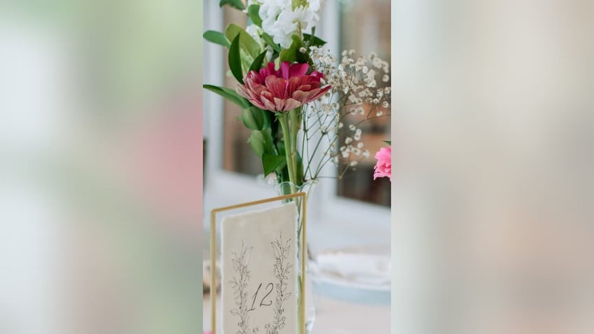 Wedding table with flower centerpieces