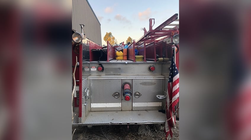 Backside view of fake fire truck