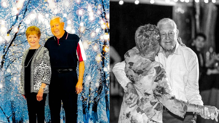 Older married couple smiling together throughout their years of marriage.
