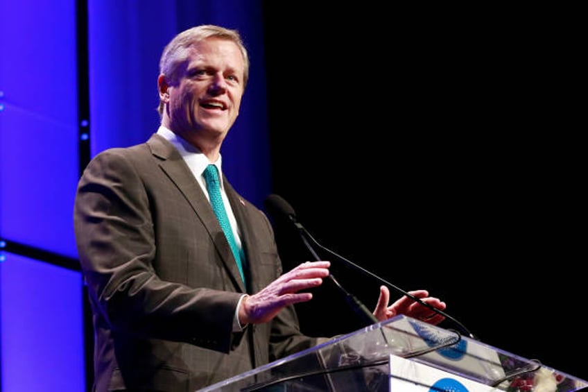 Governor of Massachusetts Charlie Baker speaks during the Massachusetts Conference for Women 2017 at the Boston Convention Center on December 7, 2017...