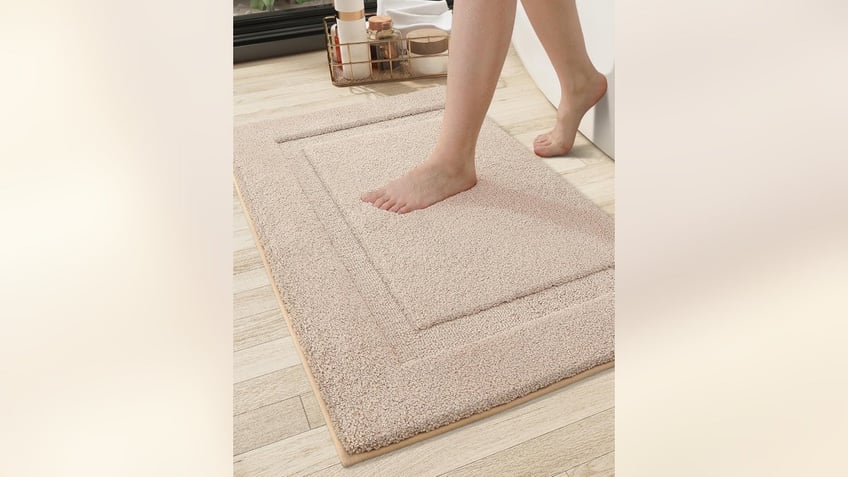 These Color &amp; Geometry mats at Amazon feature a soft step microfiber with rubber backing that helps to prevent slippage.