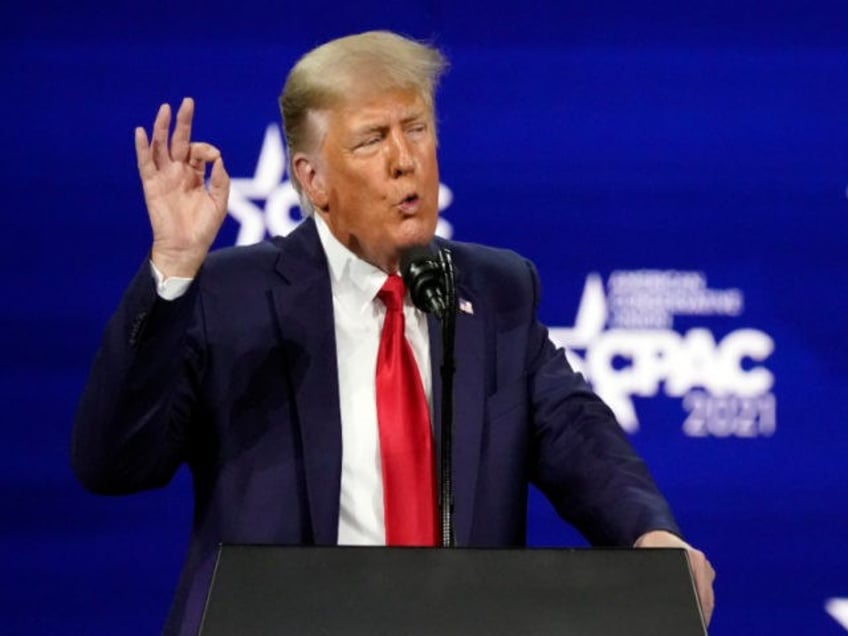 Former president Donald Trump speaks at the Conservative Political Action Conference (CPAC) Sunday, Feb. 28, 2021, in Orlando, Fla. (AP Photo/John Raoux)