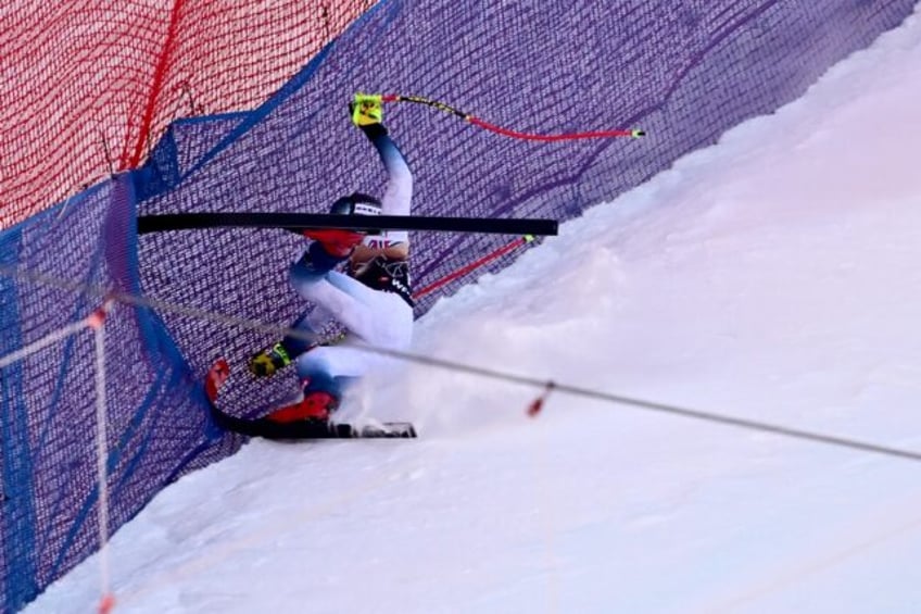 Norway's Aleksander Aamodt Kilde crashes during the second Wengen downhill