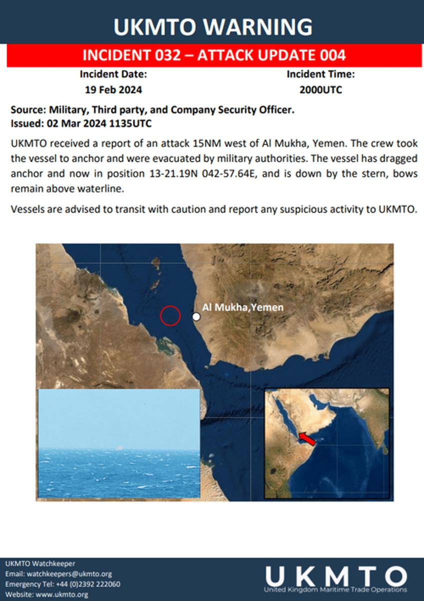 crew evacuates commercial vessel after houthi attack in red sea